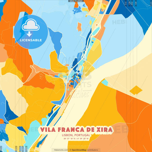 Vila Franca de Xira, Lisbon, Portugal blue and orange vector art map template