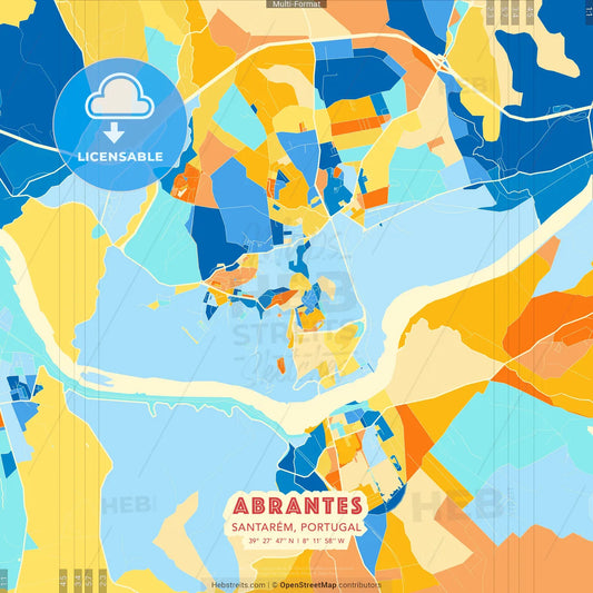 Abrantes, Santarém, Portugal blue and orange vector art map template