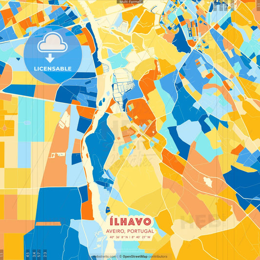 Ílhavo, Aveiro, Portugal blue and orange vector art map template