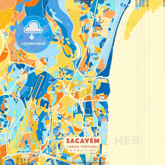 Sacavém, Lisbon, Portugal blue and orange vector art map template
