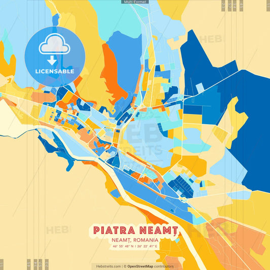 Piatra Neamț, Neamț, Romania blue and orange vector art map template