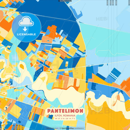 Pantelimon, Ilfov, Romania blue and orange vector art map template
