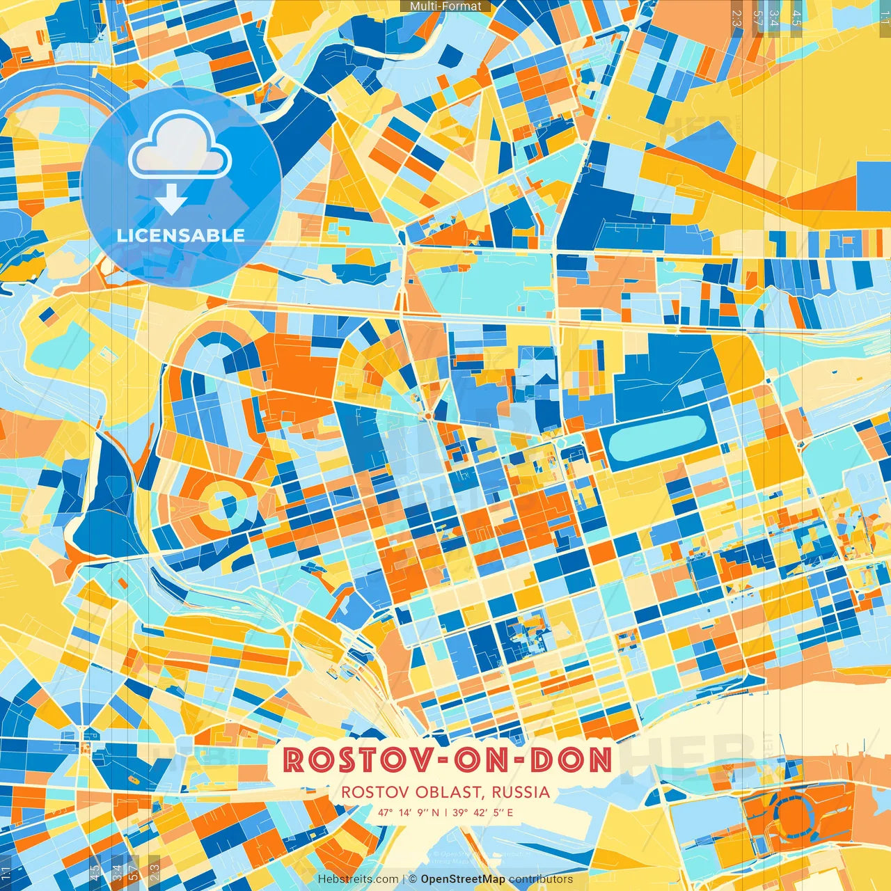 Rostov-on-Don, Rostov Oblast, Russia blue and orange vector art map template
