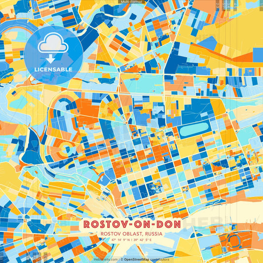 Rostov-on-Don, Rostov Oblast, Russia blue and orange vector art map template