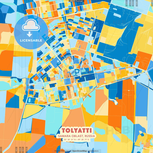 Tolyatti, Samara Oblast, Russia blue and orange vector art map template