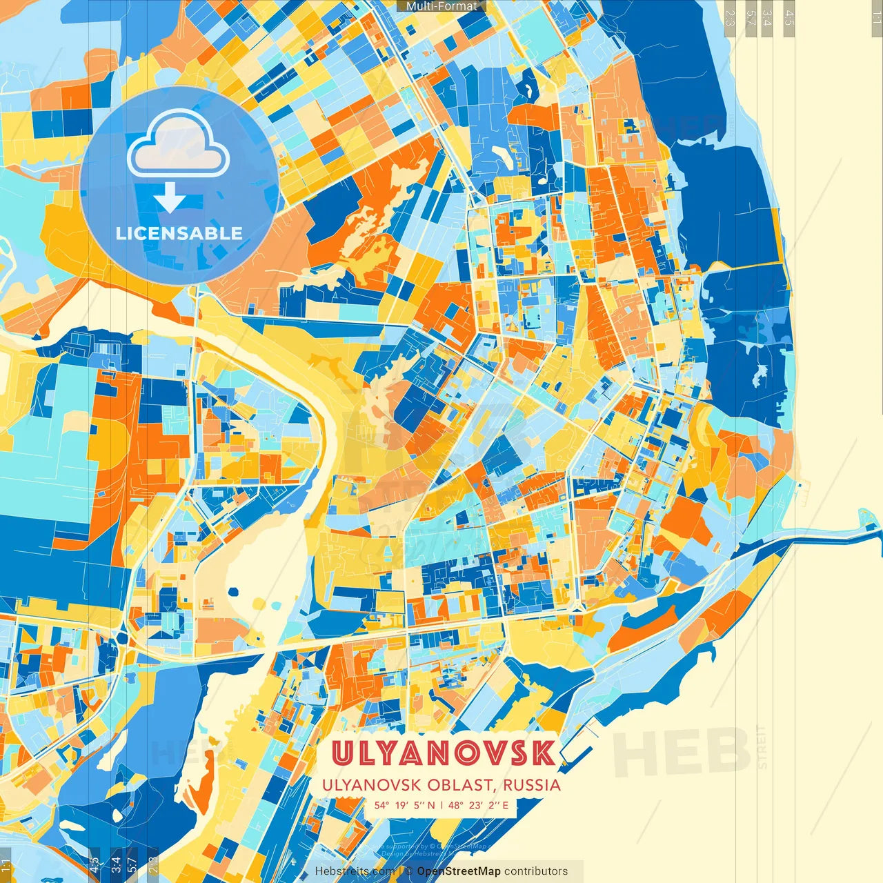 Ulyanovsk, Ulyanovsk Oblast, Russia blue and orange vector art map template