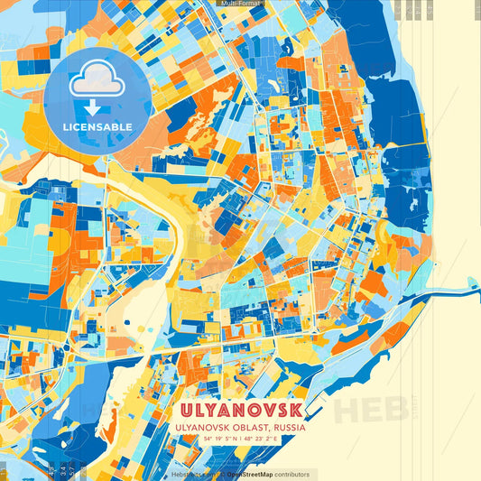 Ulyanovsk, Ulyanovsk Oblast, Russia blue and orange vector art map template