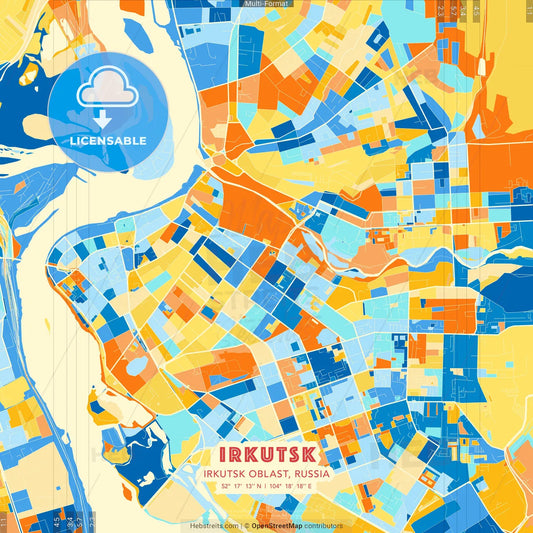 Irkutsk, Irkutsk Oblast, Russia blue and orange vector art map template