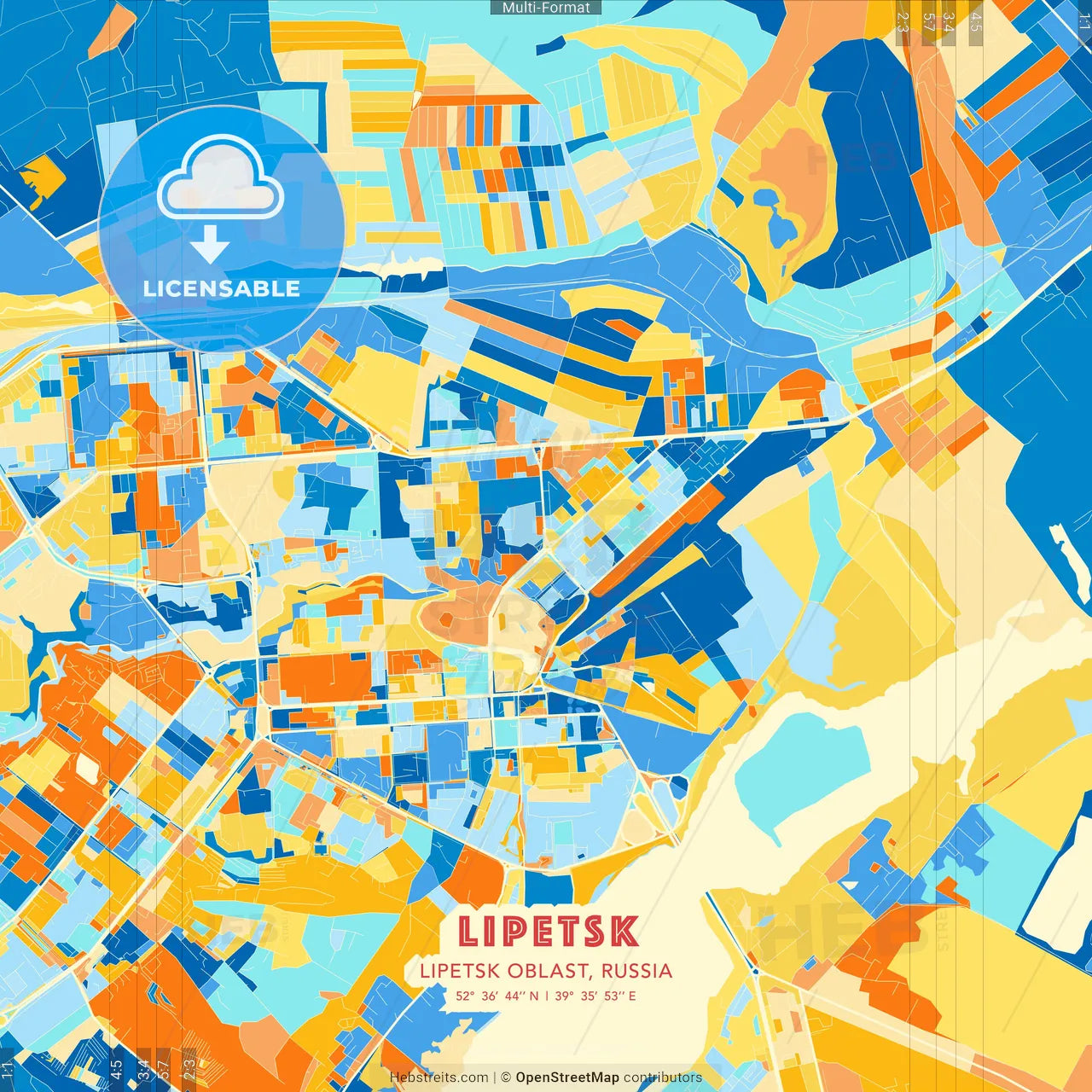 Lipetsk, Lipetsk Oblast, Russia blue and orange vector art map template