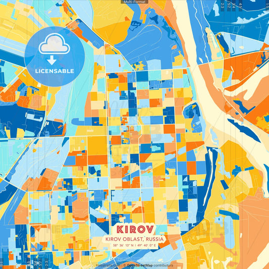 Kirov, Kirov Oblast, Russia blue and orange vector art map template