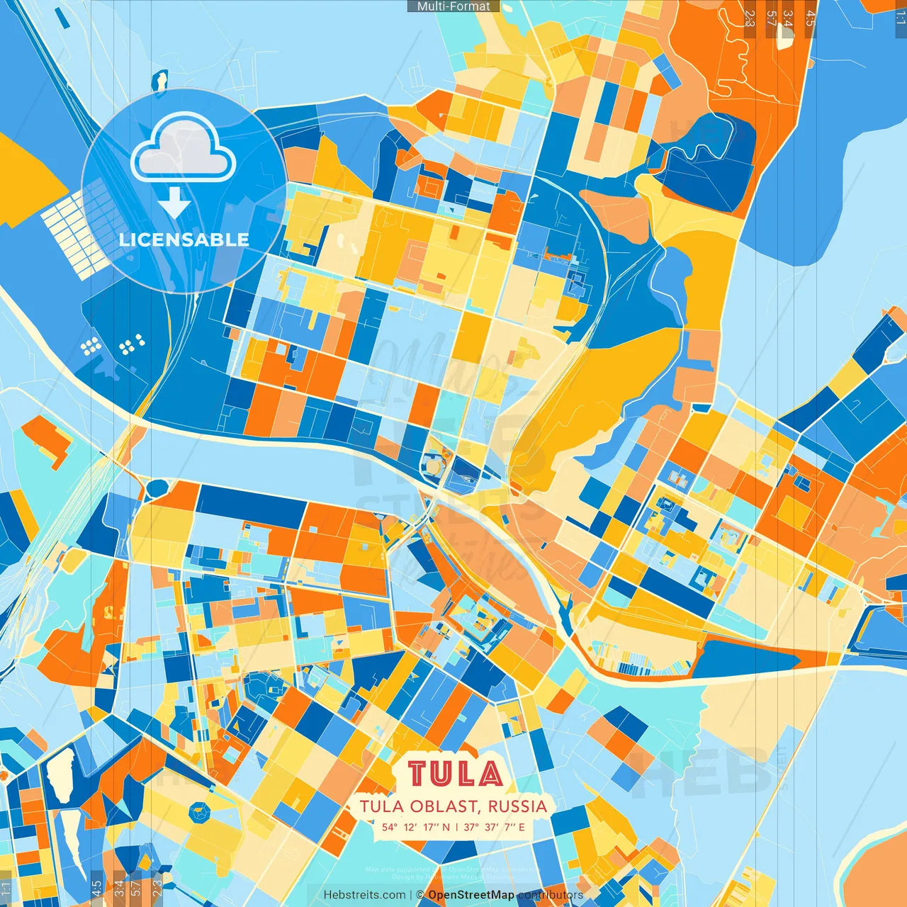 Tula, Tula Oblast, Russia blue and orange vector art map template