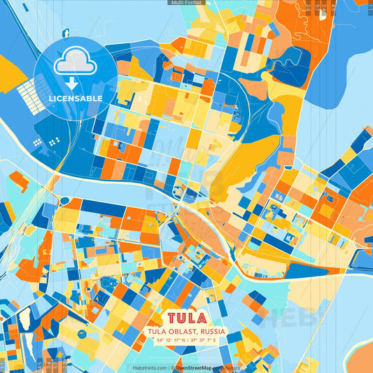 Tula, Tula Oblast, Russia blue and orange vector art map template