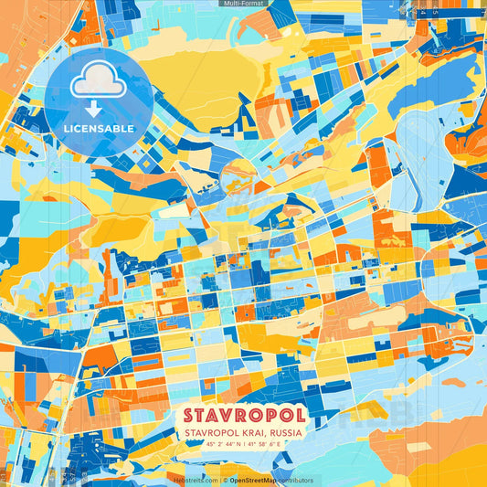 Stavropol, Stavropol Krai, Russia blue and orange vector art map template