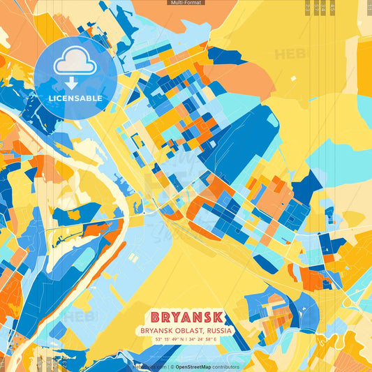 Bryansk, Bryansk Oblast, Russia blue and orange vector art map template