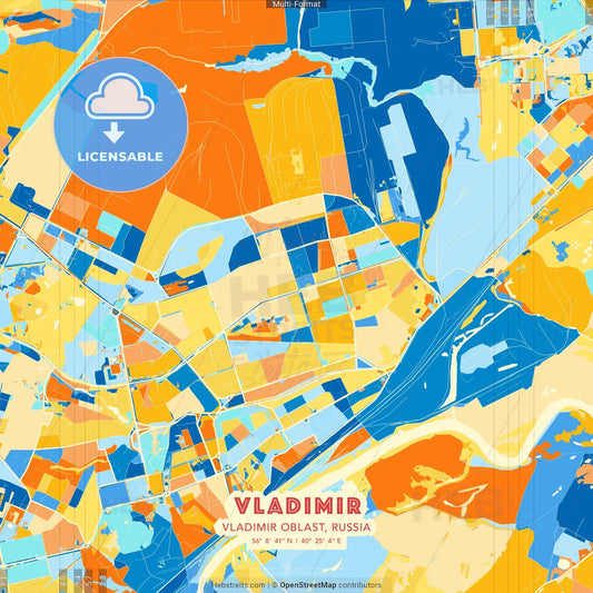 Vladimir, Vladimir Oblast, Russia blue and orange vector art map template