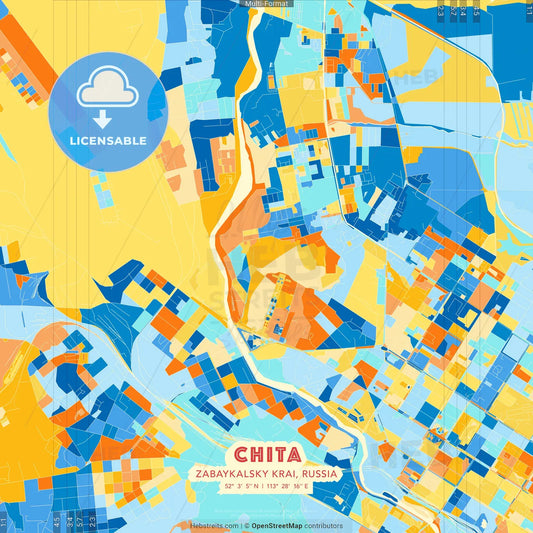 Chita, Zabaykalsky Krai, Russia blue and orange vector art map template