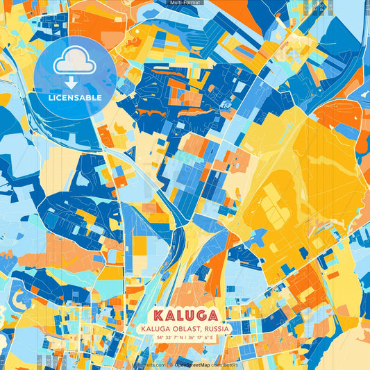 Kaluga, Kaluga Oblast, Russia blue and orange vector art map template