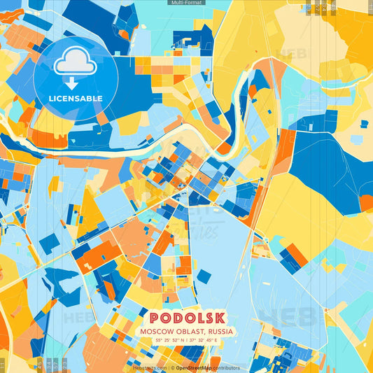 Podolsk, Moscow Oblast, Russia blue and orange vector art map template