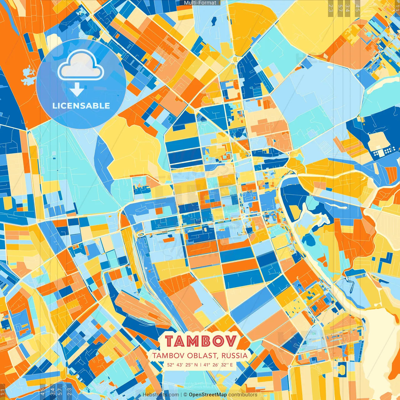 Tambov, Tambov Oblast, Russia blue and orange vector art map template