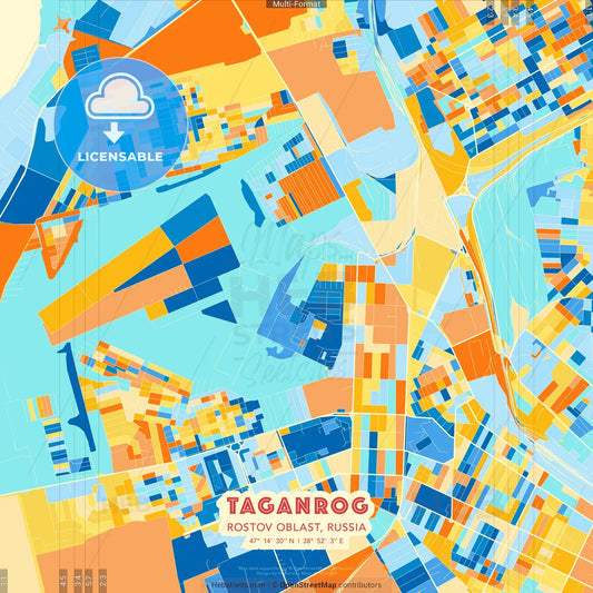 Taganrog, Rostov Oblast, Russia blue and orange vector art map template