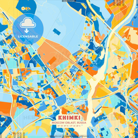 Khimki, Moscow Oblast, Russia blue and orange vector art map template