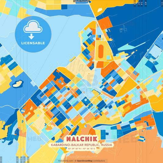 Nalchik, Kabardino-Balkar Republic, Russia blue and orange vector art map template