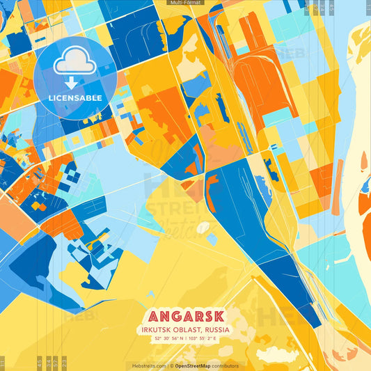 Angarsk, Irkutsk Oblast, Russia blue and orange vector art map template