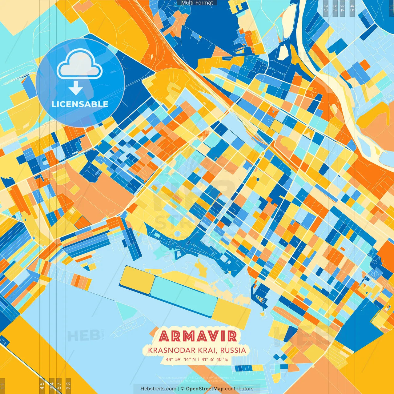 Armavir, Krasnodar Krai, Russia blue and orange vector art map template