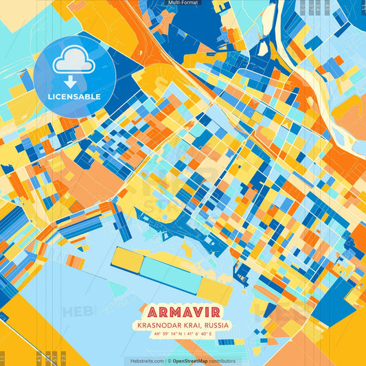 Armavir, Krasnodar Krai, Russia blue and orange vector art map template