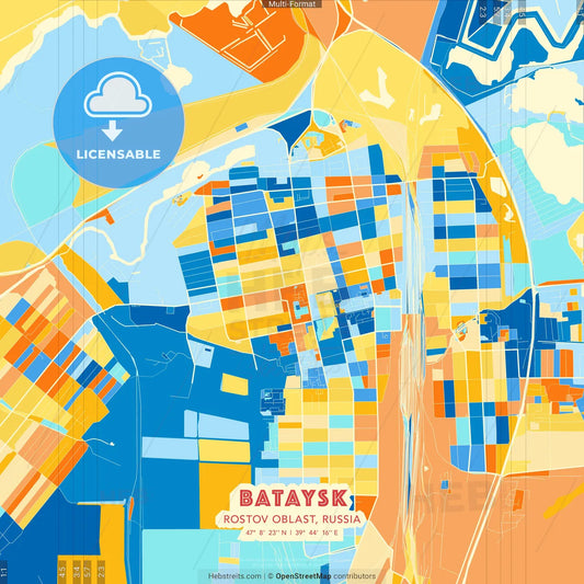 Bataysk, Rostov Oblast, Russia blue and orange vector art map template