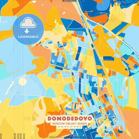 Domodedovo, Moscow Oblast, Russia blue and orange vector art map template
