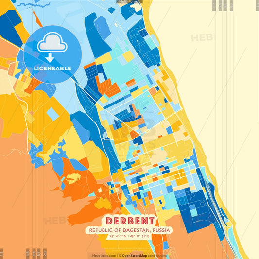 Derbent, Republic of Dagestan, Russia blue and orange vector art map template