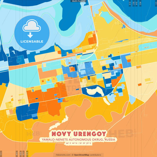 Novy Urengoy, Yamalo-Nenets Autonomous Okrug, Russia blue and orange vector art map template