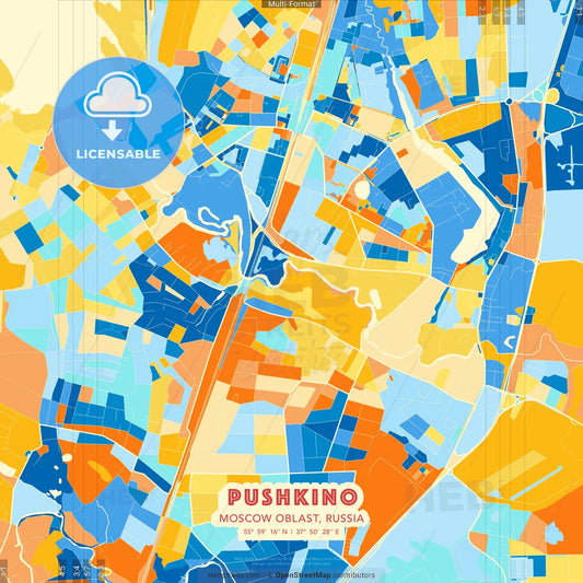 Pushkino, Moscow Oblast, Russia blue and orange vector art map template