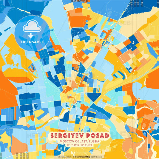 Sergiyev Posad, Moscow Oblast, Russia blue and orange vector art map template