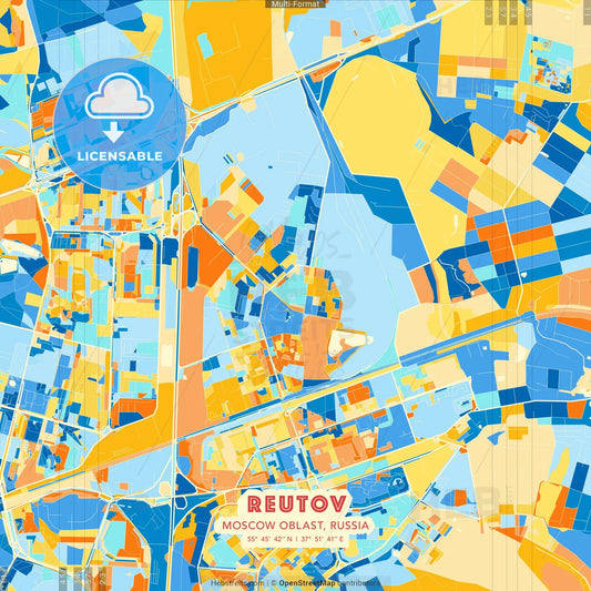 Reutov, Moscow Oblast, Russia blue and orange vector art map template