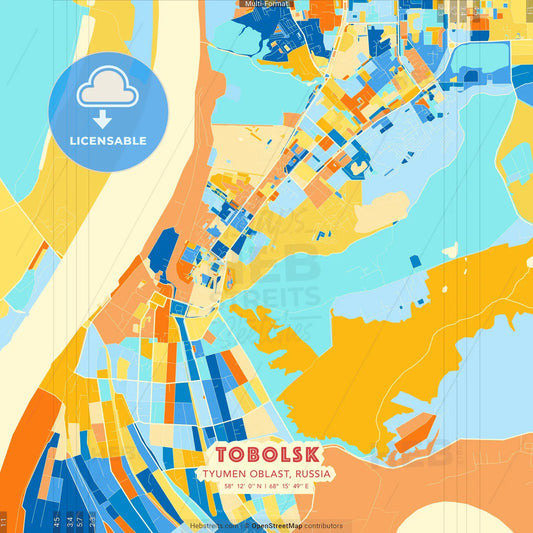 Tobolsk, Tyumen Oblast, Russia blue and orange vector art map template