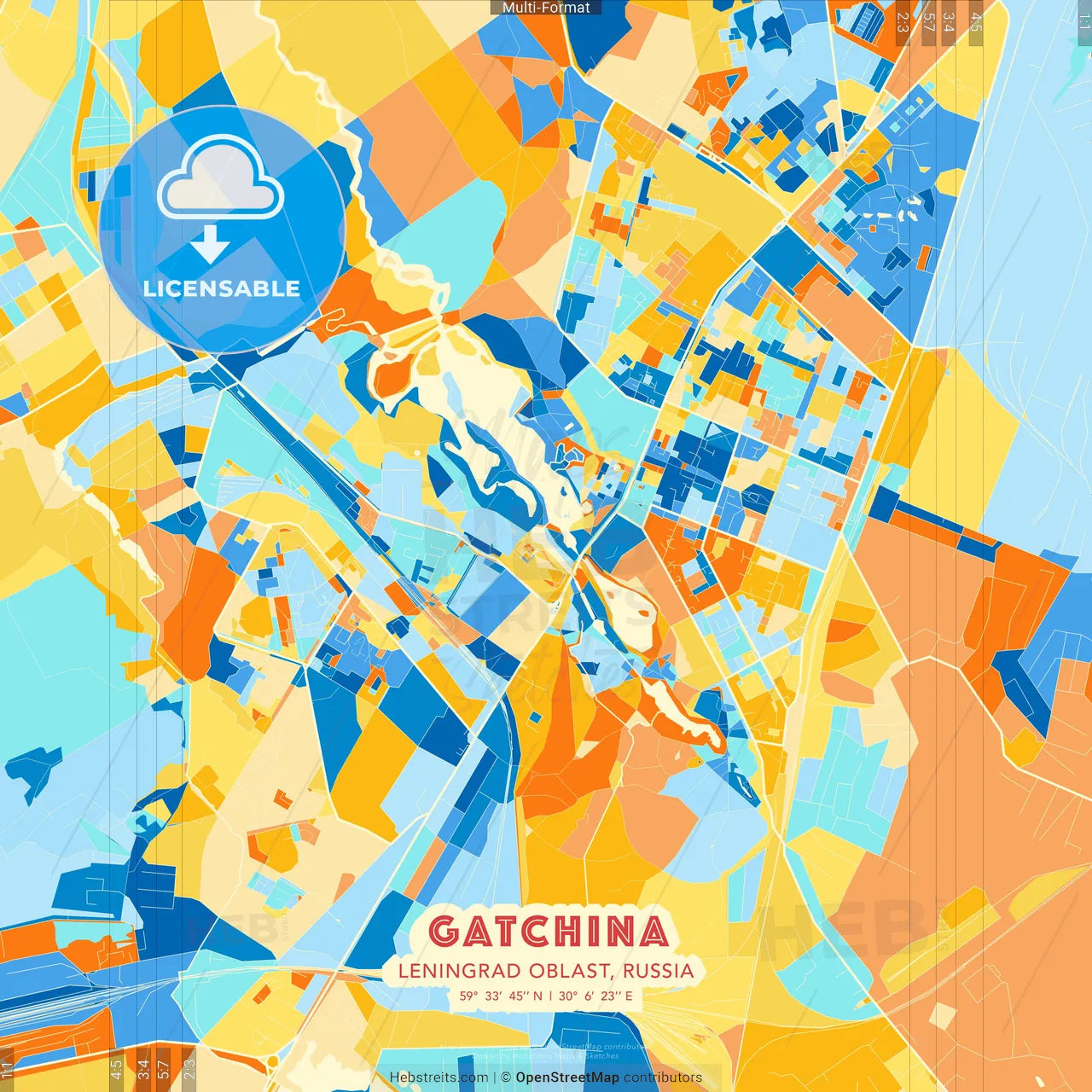 Gatchina, Leningrad Oblast, Russia blue and orange vector art map template