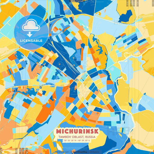 Michurinsk, Tambov Oblast, Russia blue and orange vector art map template