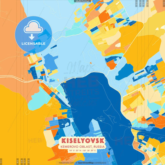 Kiselyovsk, Kemerovo Oblast, Russia blue and orange vector art map template