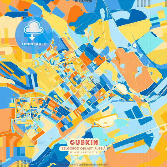 Gubkin, Belgorod Oblast, Russia blue and orange vector art map template