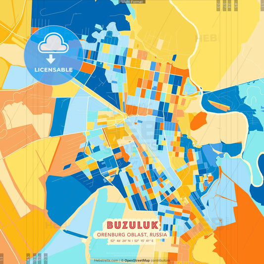 Buzuluk, Orenburg Oblast, Russia blue and orange vector art map template