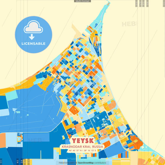 Yeysk, Krasnodar Krai, Russia blue and orange vector art map template