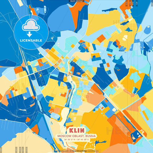 Klin, Moscow Oblast, Russia blue and orange vector art map template