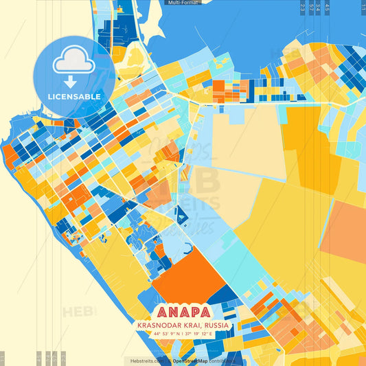 Anapa, Krasnodar Krai, Russia blue and orange vector art map template