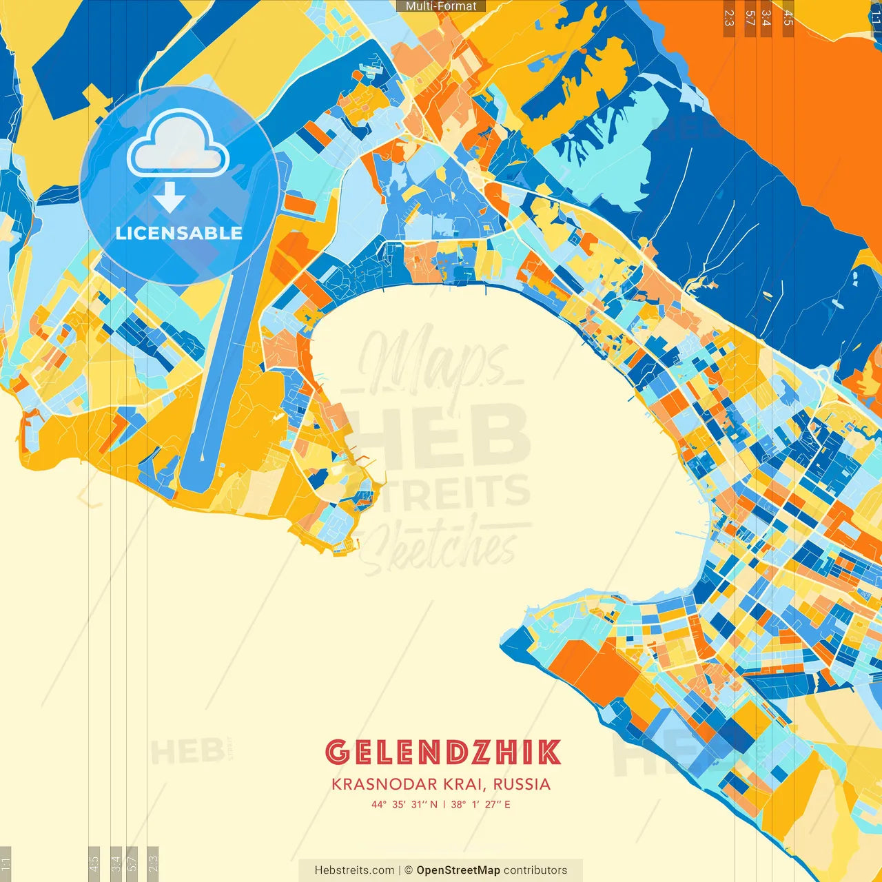 Gelendzhik, Krasnodar Krai, Russia blue and orange vector art map template