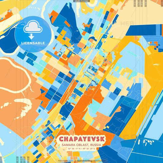 Chapayevsk, Samara Oblast, Russia blue and orange vector art map template