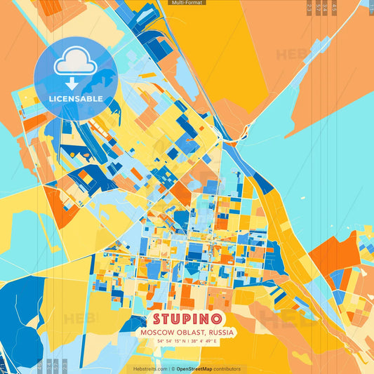 Stupino, Moscow Oblast, Russia blue and orange vector art map template