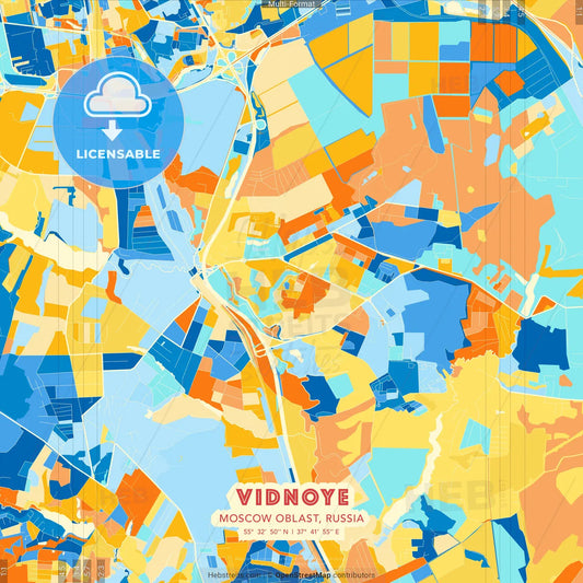 Vidnoye, Moscow Oblast, Russia blue and orange vector art map template