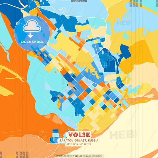 Volsk, Saratov Oblast, Russia blue and orange vector art map template
